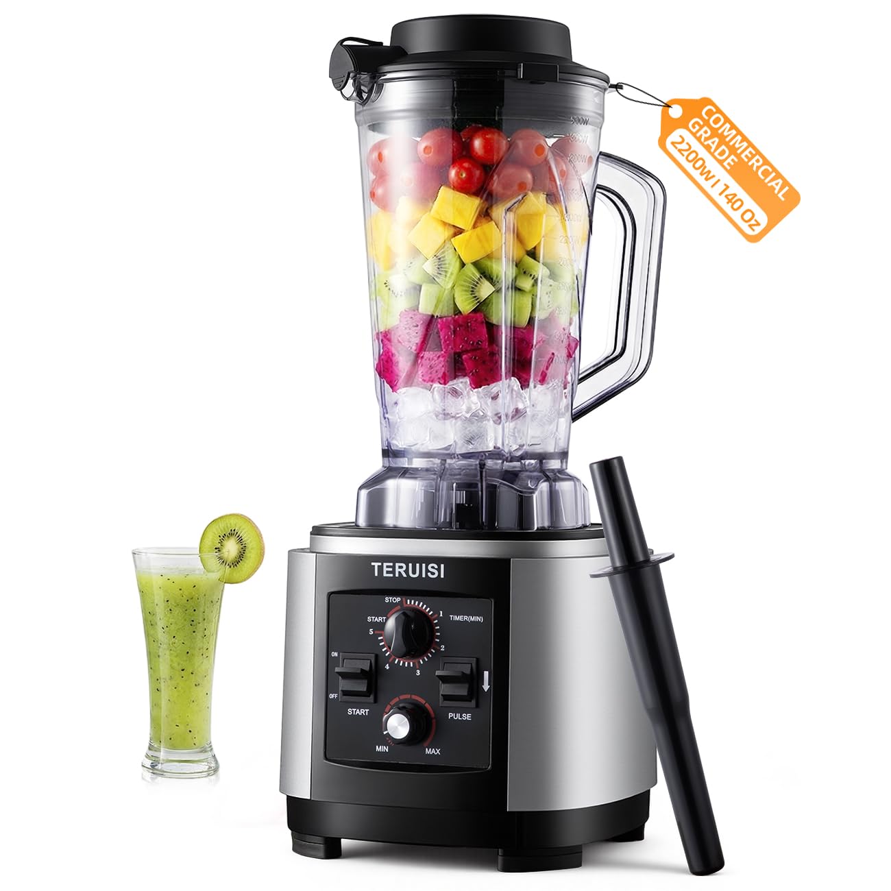 TERUISI 140 Oz / 4 L Commercial Blender, Professional Large Blender with Adjustable Speed & Timer Functions, 2200W High Powered Blenders with 23000RPM for Kitchen Shakes, Smoothies, Peree, Crush Ice