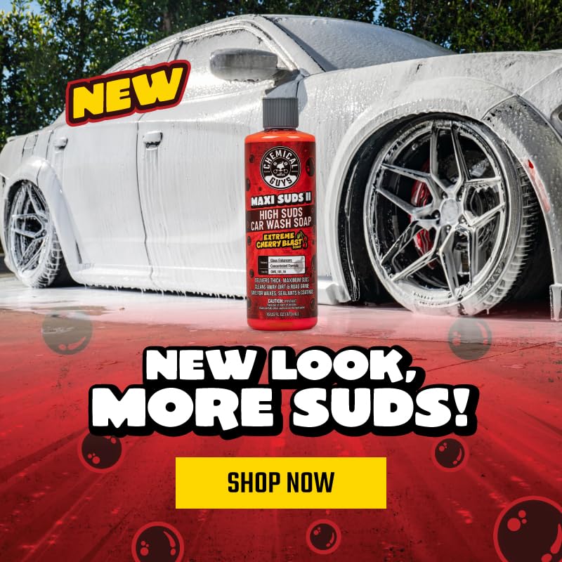 Chemical Guys Maxi Suds II Foaming Car Wash Soap – High Foam Car Wash Soap, Cherry Scent Shampoo and Gloss Booster for Foam Cannons, Guns or Buckets – Gentle, Safe for Trucks, SUVs, and RVs, 64 oz