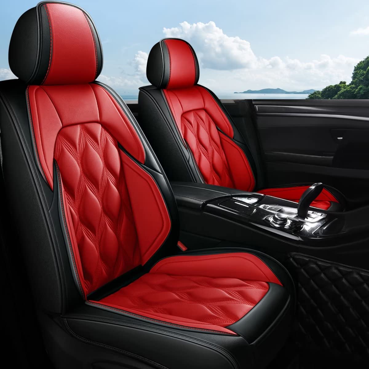 AOMSAZTO Car Seat Covers,Full Set 5 Seats Custom Fit for Toyota Camry 2002-2026,Faux Leather Automotive Cushion Covers Seat Protector,Airbag Compatible Waterproof Black&Red