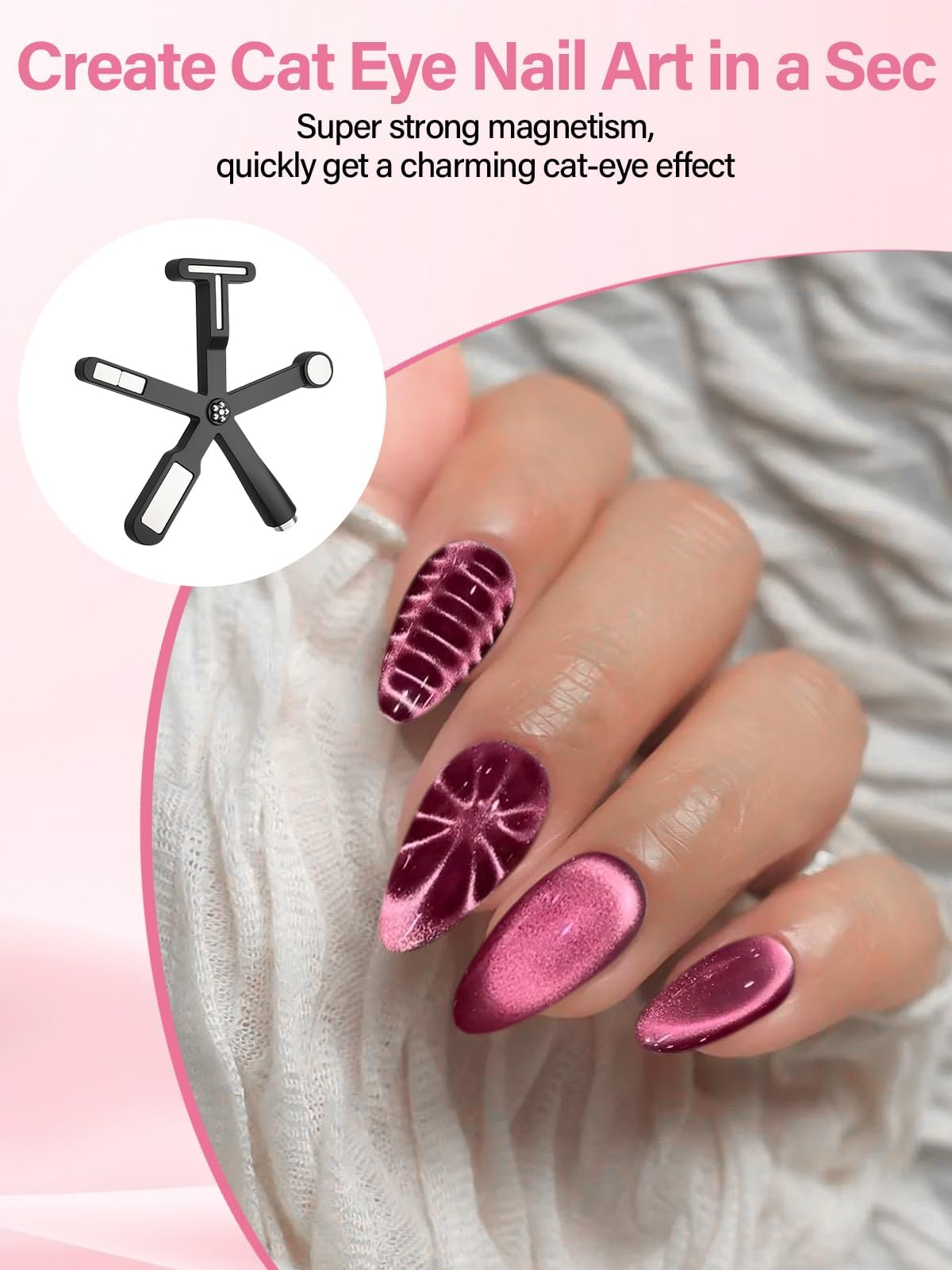 EBANKU Cat Eye Magnet Tool Set, 11PCS Cat Eye Gel Nail Polish Magnet Tools , 6 in 1 Cat Eye Nail Magnet Set with Steel Ball Magnetic Pen, Multifunctional French Heart Magnet for Nail Art DIY at Home