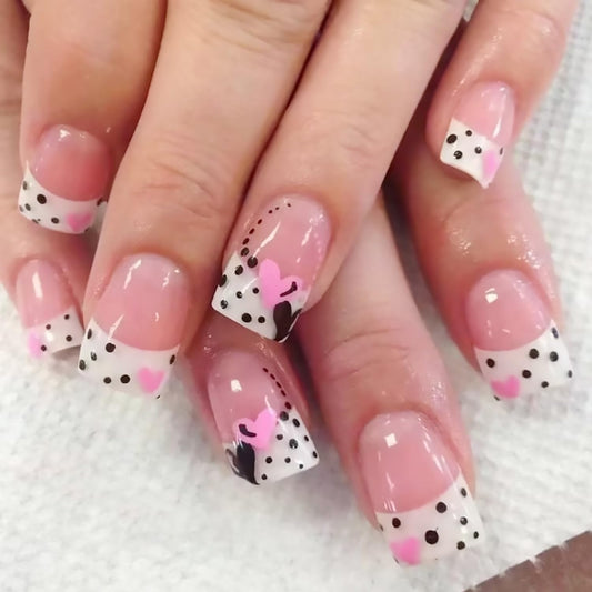 FIEONCIY Press on Nails Short Square Glossy Full Cover Acrylic Short Square False Nails with Heart Designs Artificial Square Fake Nails Glue ons Fingernails for Women Girls(YS526)