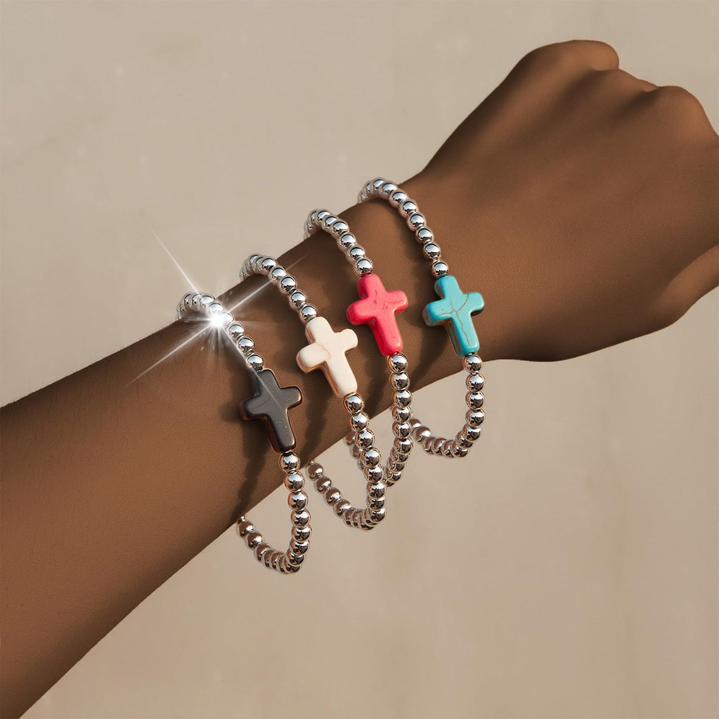 Harry and Henry Gold Beaded Bracelets for Women Non Tarnish Dainty Pearl Beaded Bracelet Cross Stack Stretch Bracelets for Women Trendy Gifts 2025 Easter Basket Stuffers
