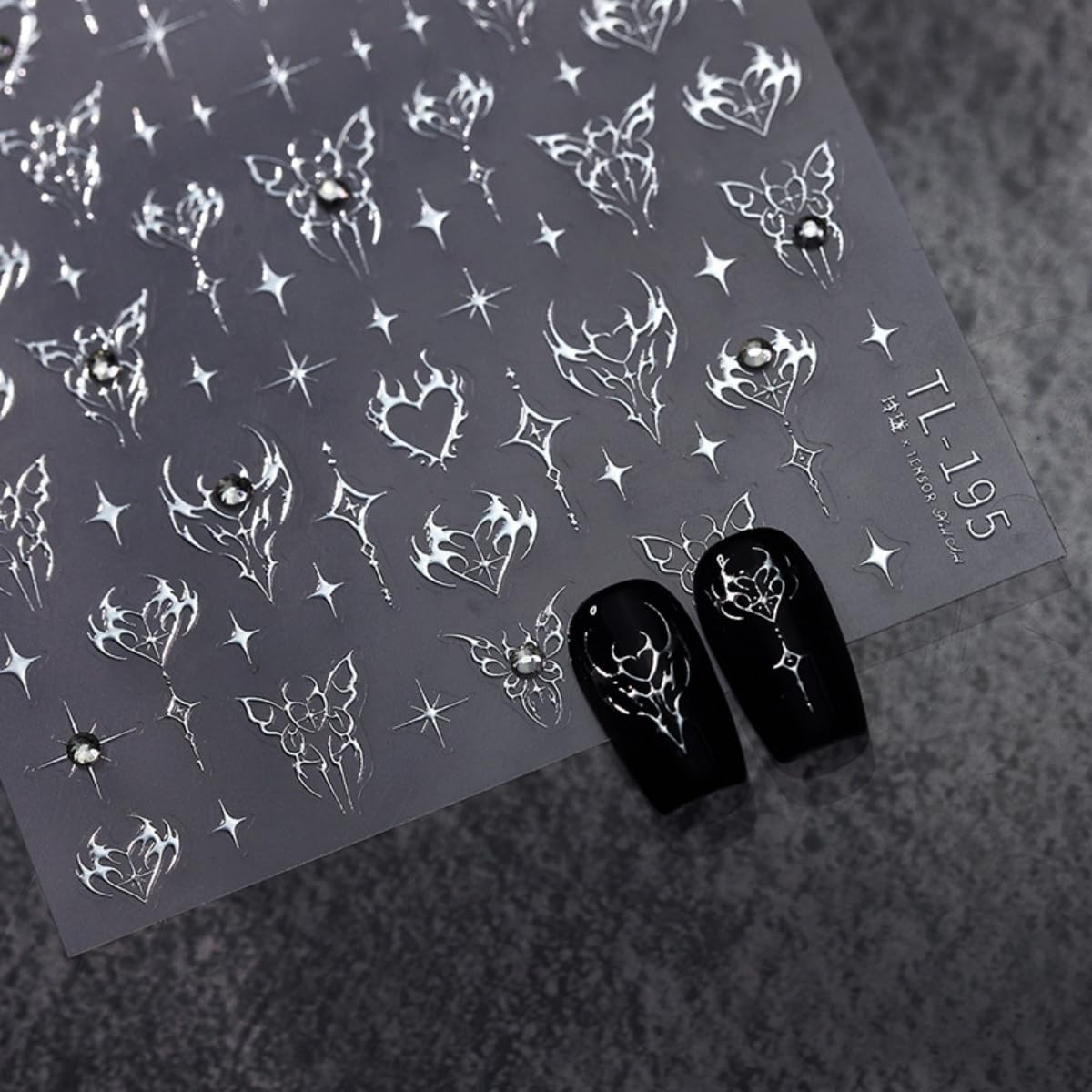 5D Embossed Nail Sticker Sliver Butterfly Star Heart Nail Art Sticker Self Adhesive Nail Decals Bling Rhinestones Nail Art for Women Manicure Supplies Nails Art Decorations