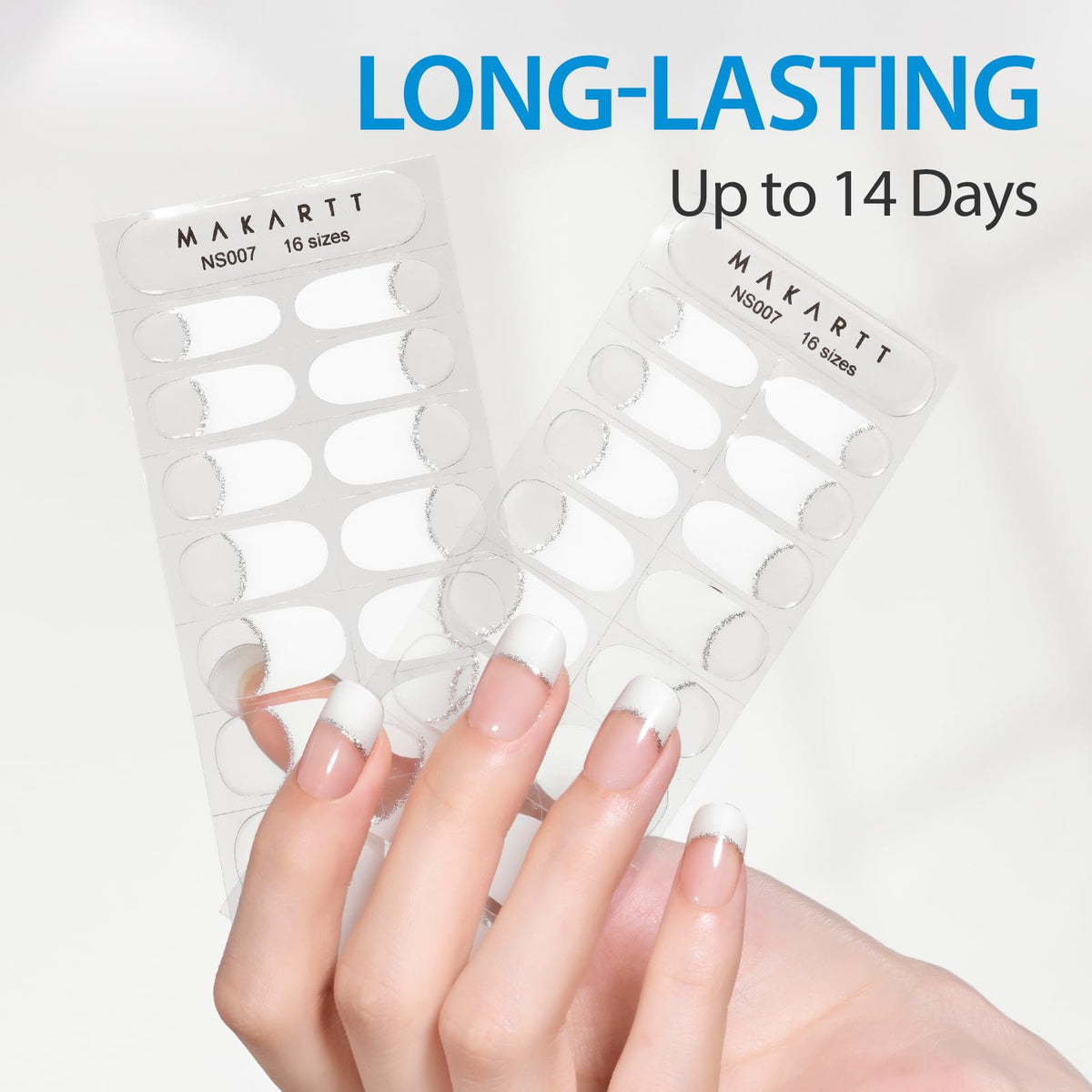 Makartt Semi Cured Gel Nail Strips Kit 2 Packs – Real Gel, Hema & TPO Free, 16 Sizes Anti-Lift Design, UV Required, Long Wear, Dual-Ended Tool & Prep Kit (White French Tip)