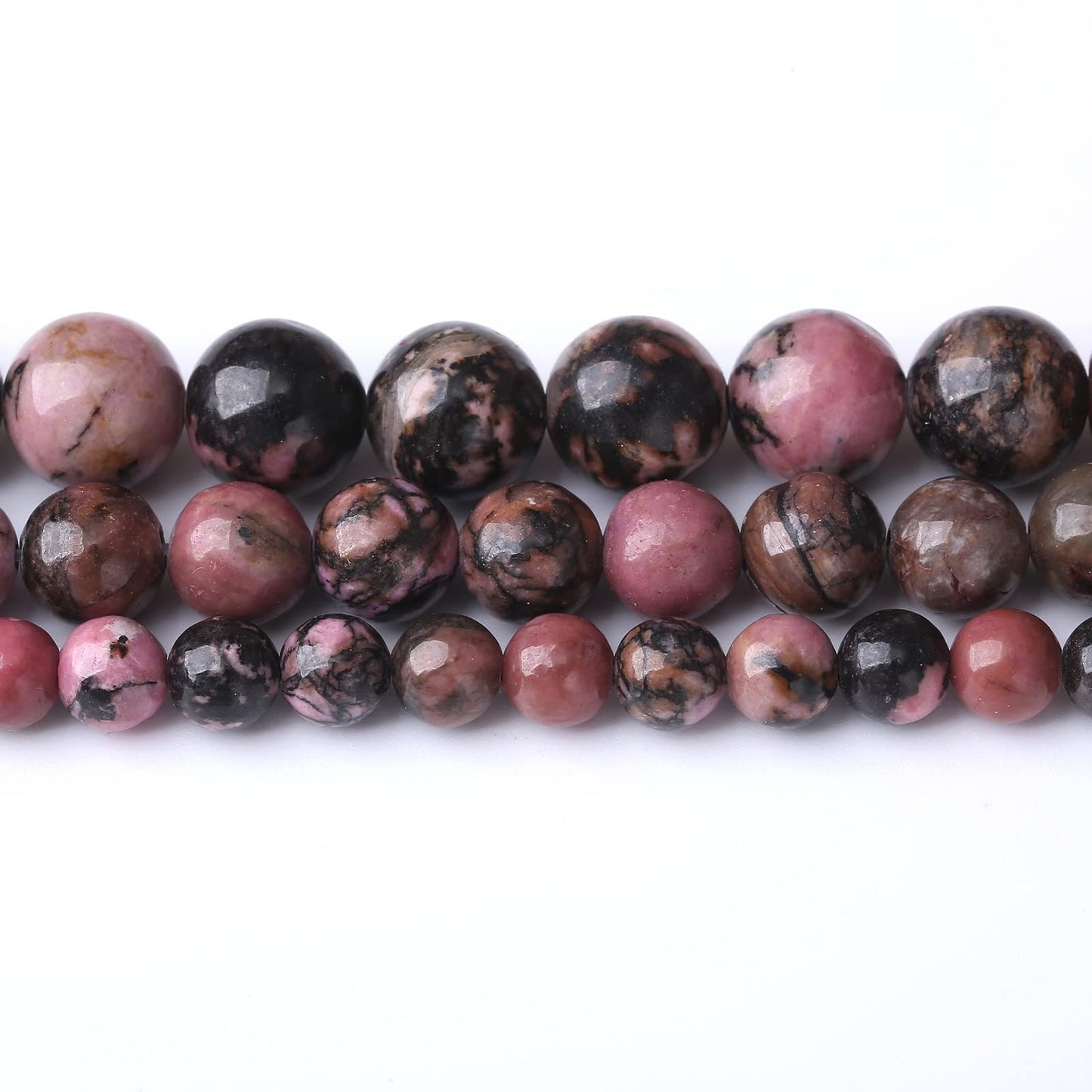 36PCS 10MM Natural Black Line Rhodochrosite Stone Beads Energy Healing Beads for DIY Jewelry Bracelet Necklace Making for Jewelry Making15Inch