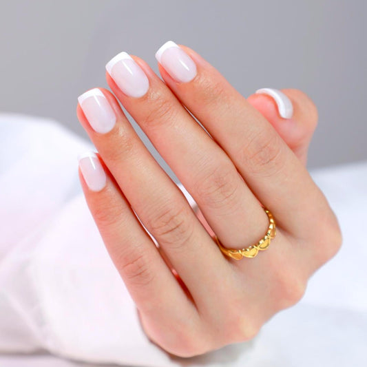 LAMIMOSA 32Pcs Milky White French Tip Press on Nails Short Square - Soft Gel Fake Nails in 16 Sizes, Reusable Glue on Nails Kit, False Nails, MILKY FRENCHY