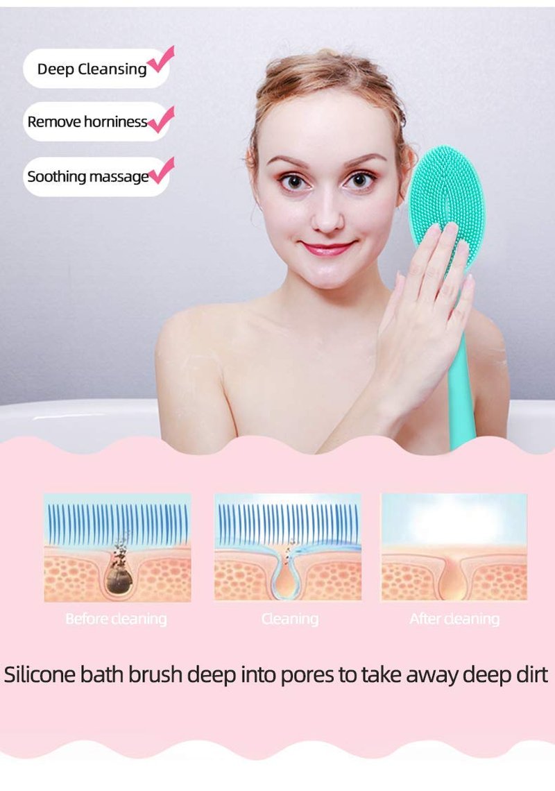 Loofah Exfoliating Body Scrubber 2 in 1 Face and Body Silicone Scrubber - Silicone Shower Brush Bath Sponge Loofa Blue