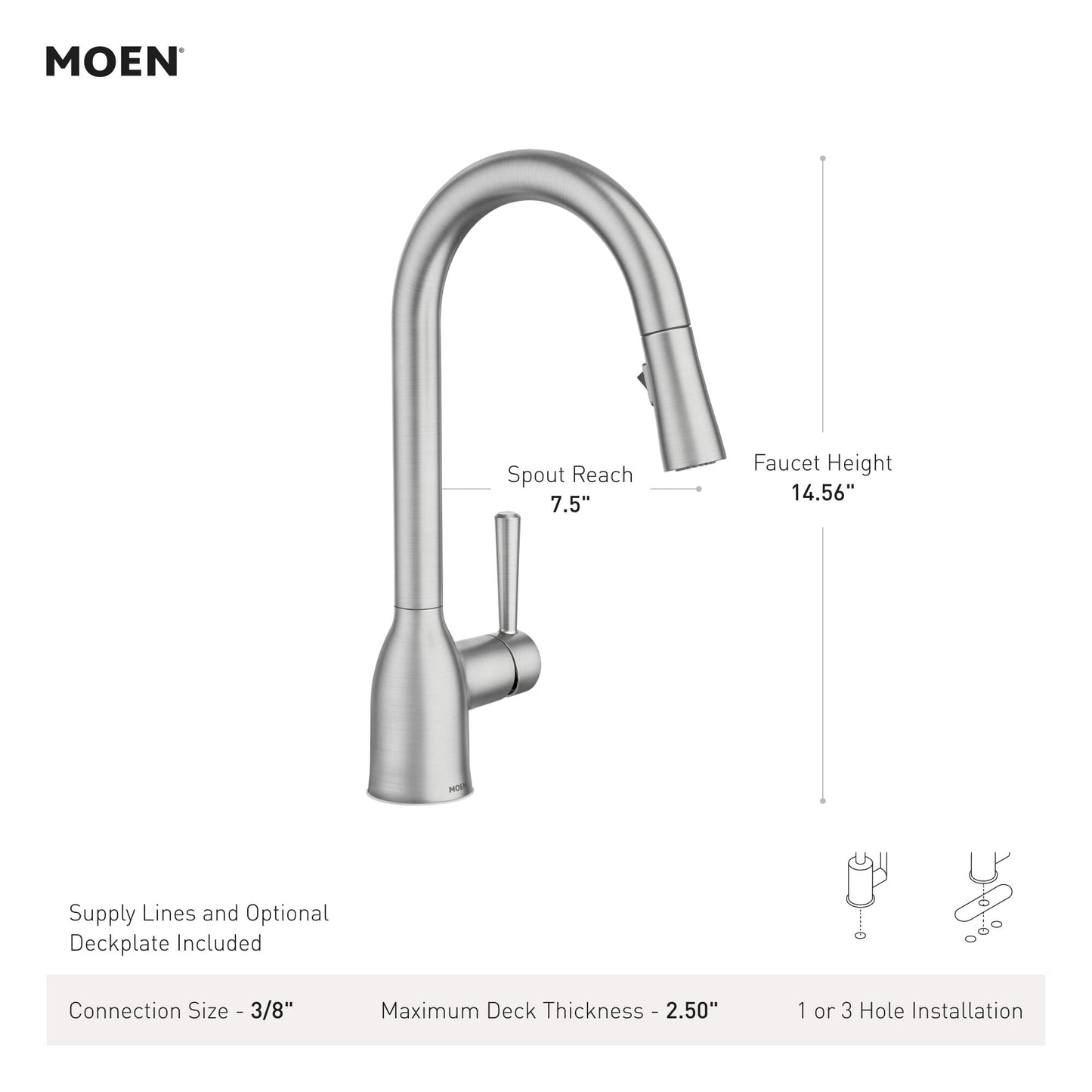 Moen Adler Matte Black One-Handle High Arc Kitchen Sink Faucet with Power Clean, Modern Kitchen Faucet with Pull Down Sprayer, 87233BL