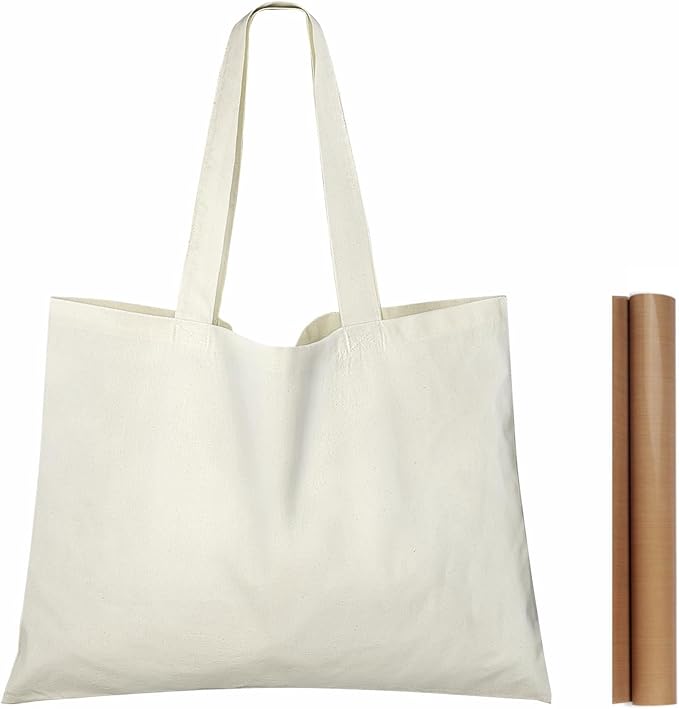 NPBAG 15 Pack 20'' X 16'' Large Natural Cotton Tote Bags, Lightweight Blank Bulk Cloth Bags with 1pc of PTFE Teflon Sheet