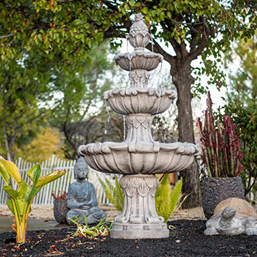XBrand 58.3" 3-Tier Outdoor Freestanding Water Fountain - Classic Leaf Design