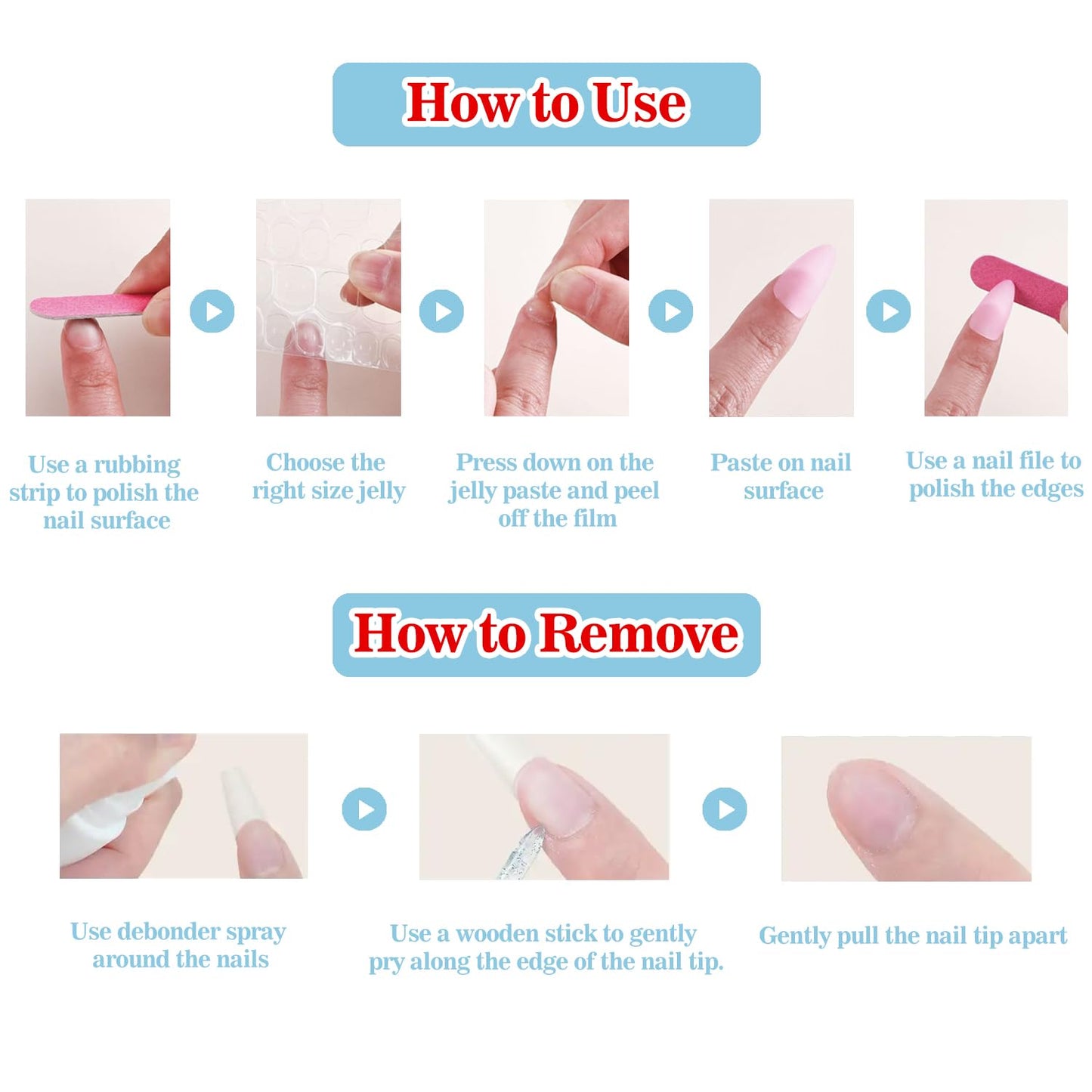 White French Tip Press on Nails Short Almond Fake Nails False Nails with Blue Flower Glitter Designs Glossy Glue on Nail Summer Spring Acrylic Nails for Women Girls 24Pcs