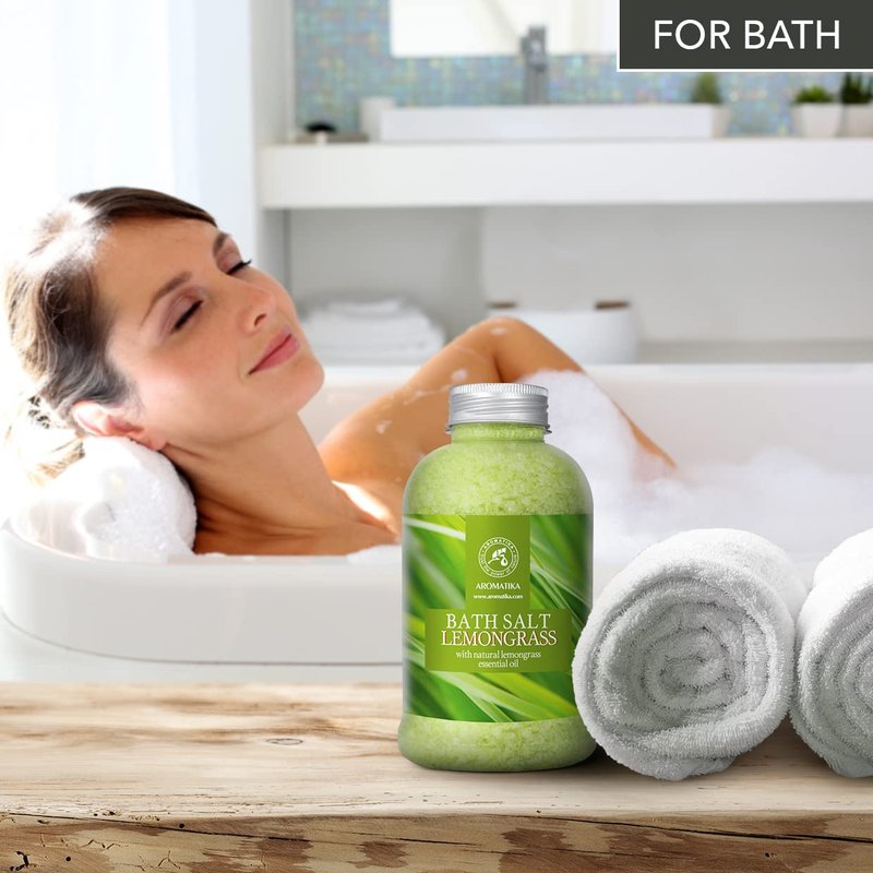 Bath Salts w/Natural Essential Lemongrass Oil 21.16 oz - Sea Salt Bath for Good Sleep - Bathing - Body Care - Wellness - Beauty - Relaxation - Aromatherapy - Spa - Bath Supplement