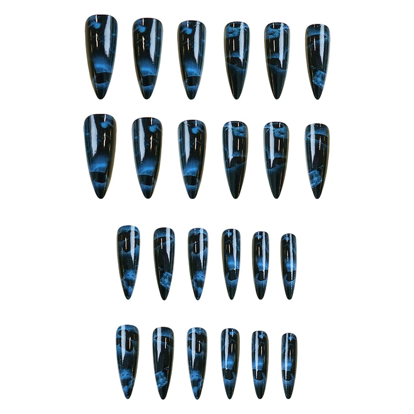 IMRAIN Long Press on Nails Stiletto Fake Nails Black Ombre False Nails with Dark Blue Butterfly Designs Full Cover Acrylic Glossy Nail Supplies Glue on Nails DIY Nail Art 24Pcs