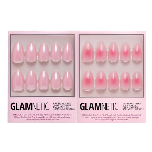 Glamnetic Press-On Nails Bundle - First Kiss & Blushing Aura | Glazed Short Almond Neutral Pink Nails | Short Almond Pink Fake Nails with Ombre | Reusable, Salon-Quality Nail Kits