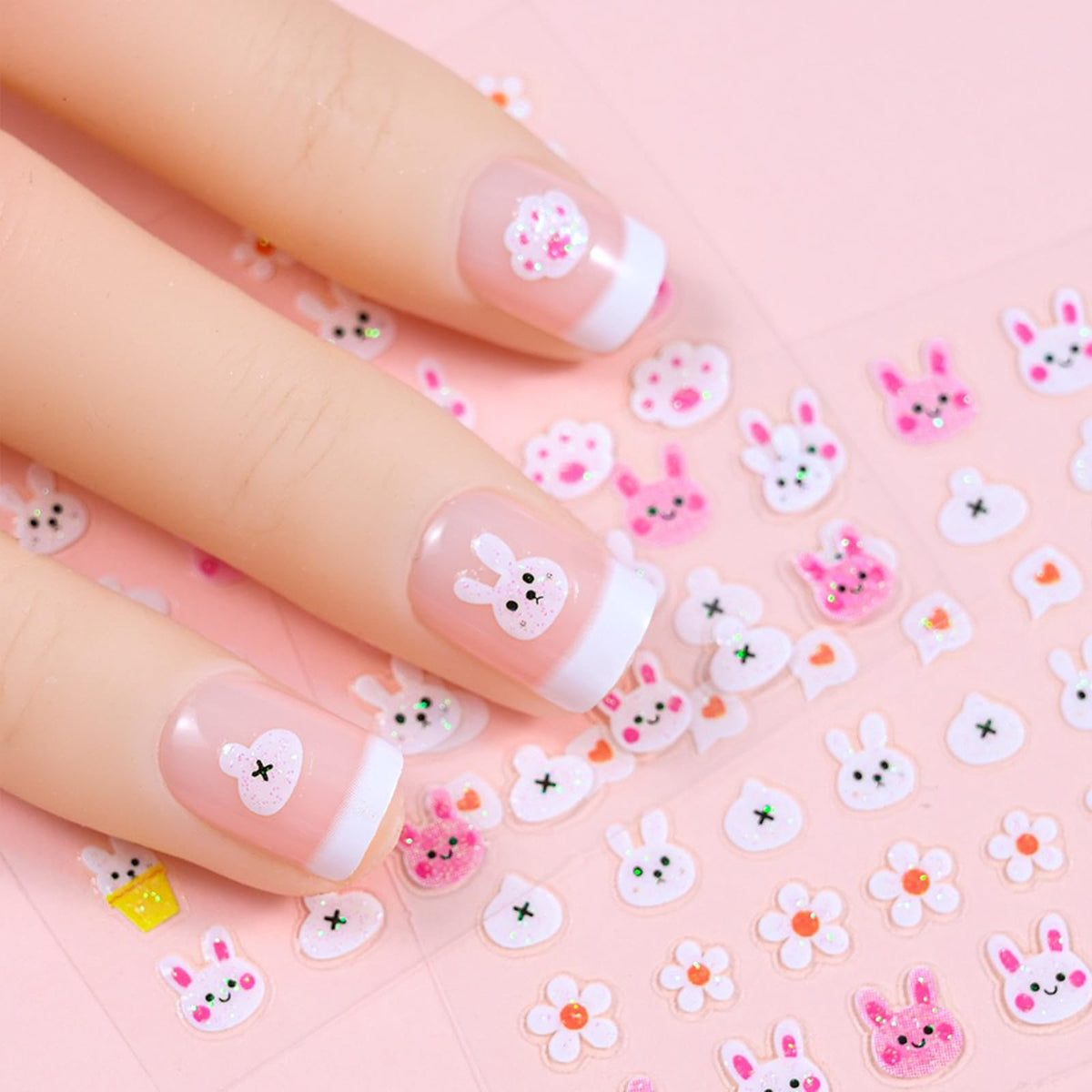 30 Sheets Bunny Nail Art Stickers Cute Nail Stickers 3D Self Adhesive Nail Art Supplies Rabbit Strawberries Heart Flower Nail Design Easter Nail Decals for Women Girls Manicure DIY Decorations