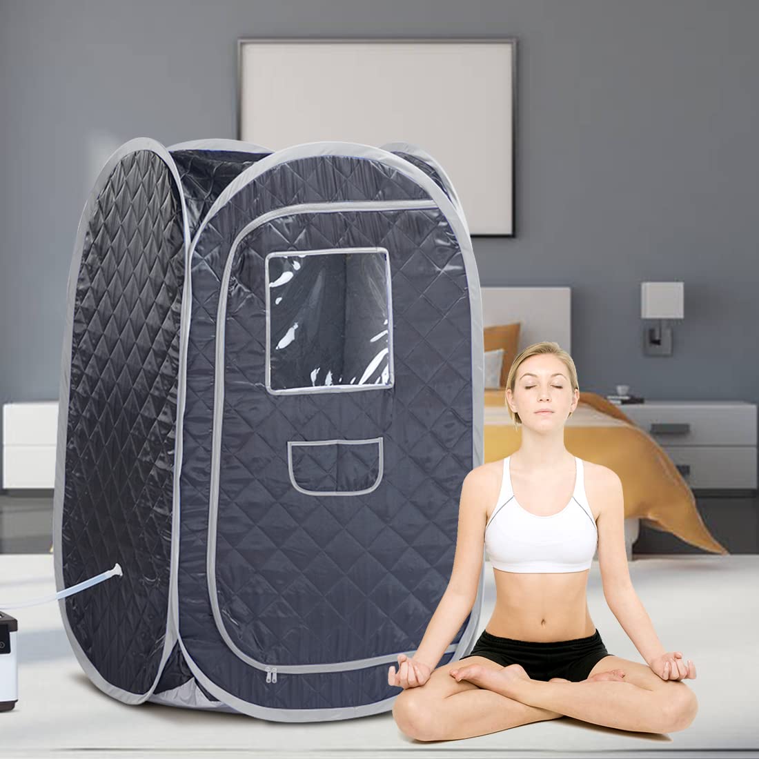 Portable Steam Sauna Set, Foldable One Person SPA Tent with 4L Larger Steamer,Remote Control, Weight Loss&Detox- BlackGrey