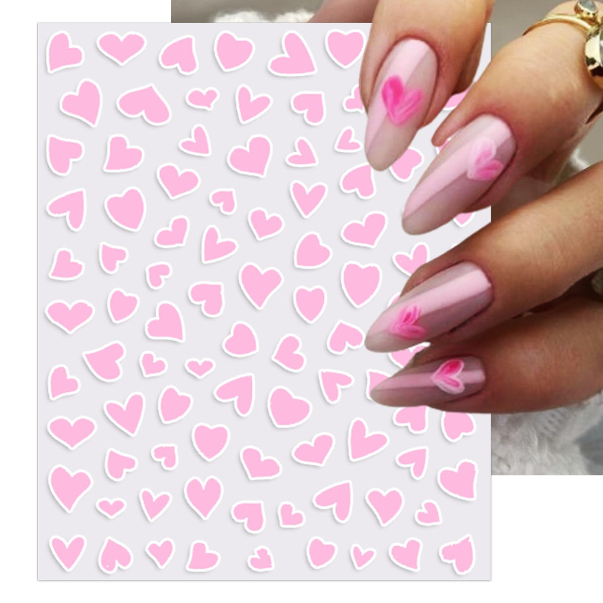 IDDFEVE Valentine's Day Nail Art Stickers - Sexy White Border Heart Nail Decals, Self-Adhesive Black White Red Pink Love for DIY 3D Nail Supplies Decoration (6 Sheets)