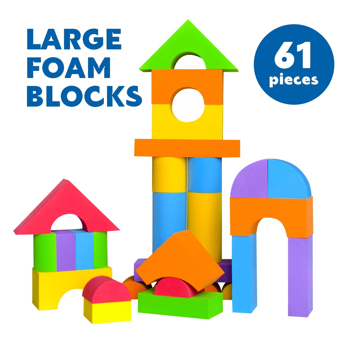 Pairez Toys Large Foam Blocks for Toddlers 3-5 Years, Big Building Blocks Set, Soft Stacking Blocks, Education & Learning Montessori Toys for 3+ Years Old Boys&Girls (61PCS)