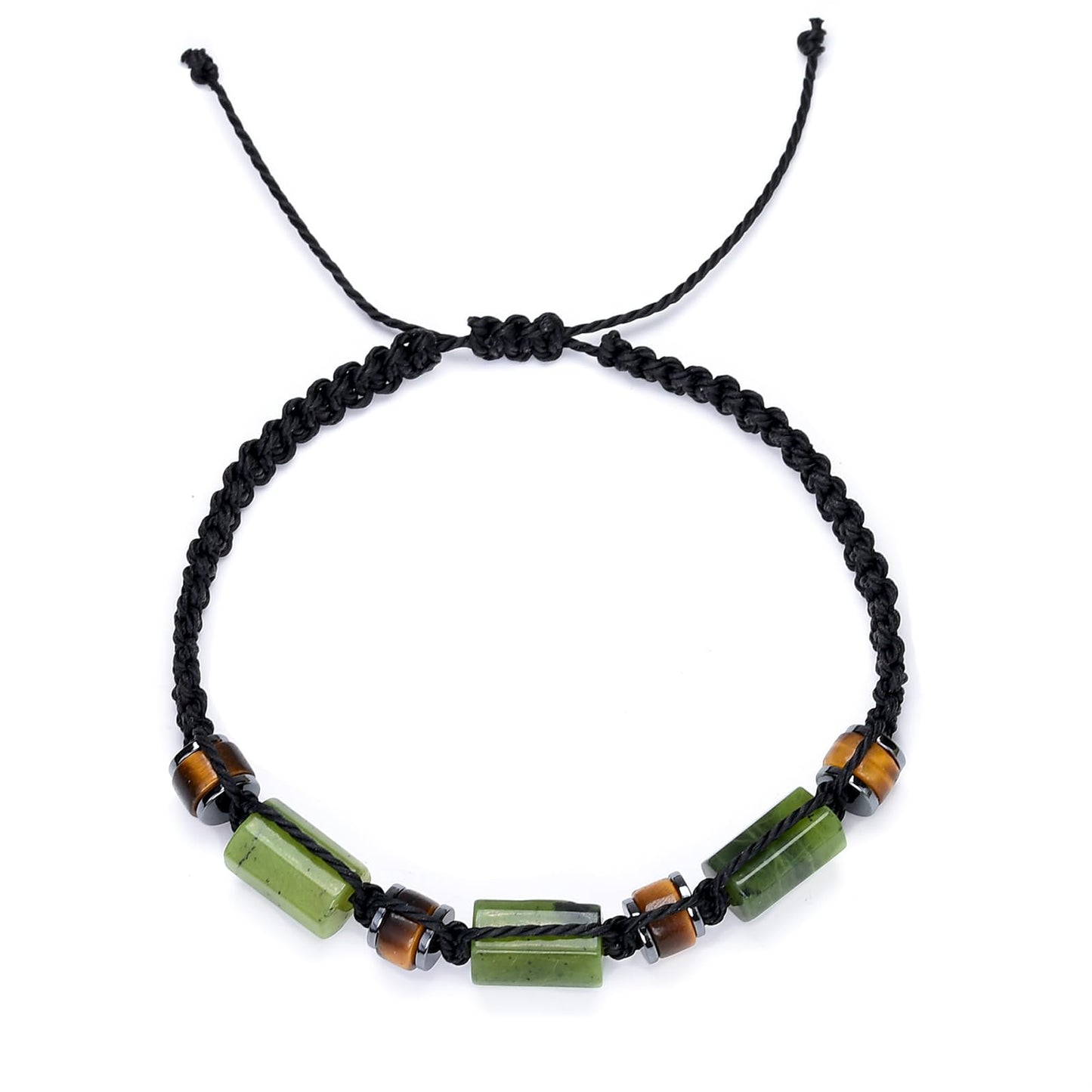 Senxilk Natural Jade & Tiger Eye Stone Bracelet - Black Braided Cord for Men & Teens Boys | Birthday, Father's Day, Christmas Gifts for Him, Son, Grandson