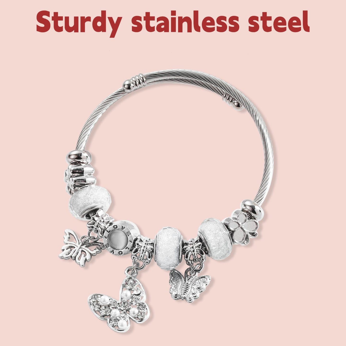 QMWKVNC Charm Bracelets for Girls,Exquisite Cute Cartoon Friendship Silver Bracelets Stainless Steel Bangle, Girls Jewelry Suitable for Holiday Gifts and Birthday Gifts (Bracelets-C)