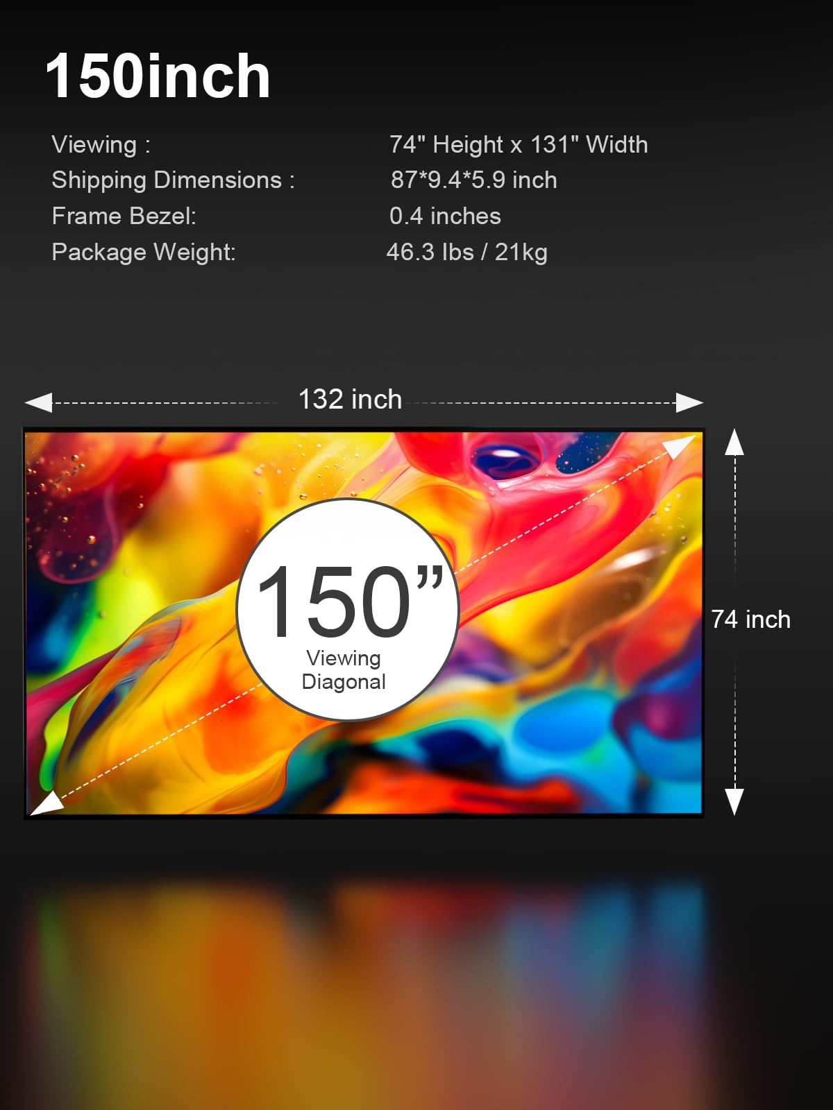 AWOL VISION 150-inch Projector Screen Fixed Frame, 1.3 dB Peak Gain, The Perfect Combo with LTV-2500, 80% Picture Quality Improved, 4K / 8K Ultra HD, Active 3D Wall Mount Projector Screen, MW-150