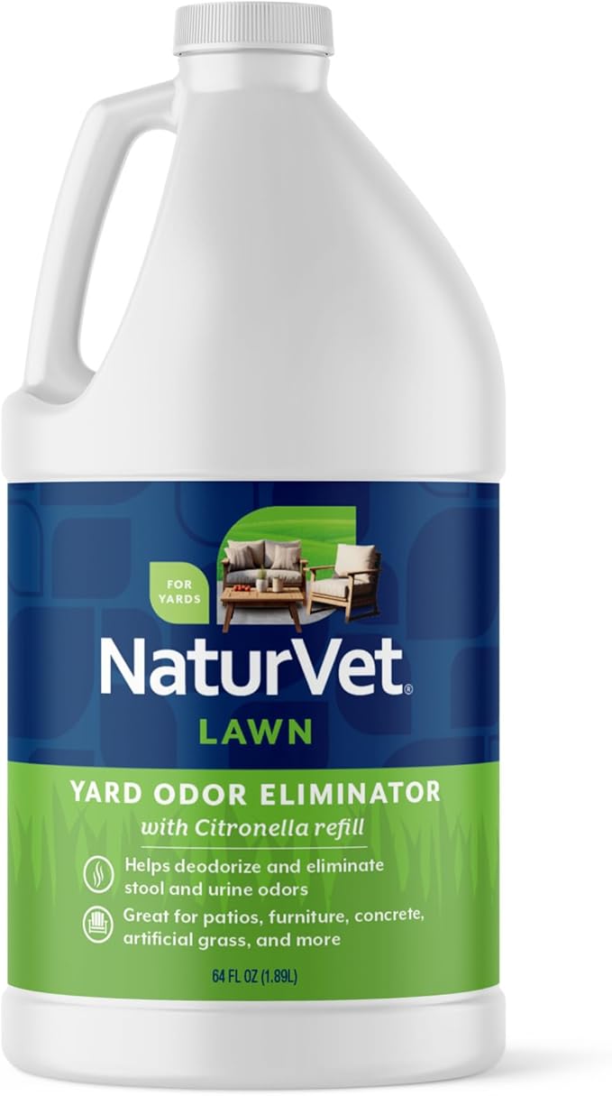 NaturVet â Yard Odor Eliminator Plus Citronella Spray â Eliminate Stool and Urine Odors from Lawn and Yard â Designed for Use on Grass, Patios, Gravel, Concrete & More â 64oz Refill (No Hose Nozzle)
