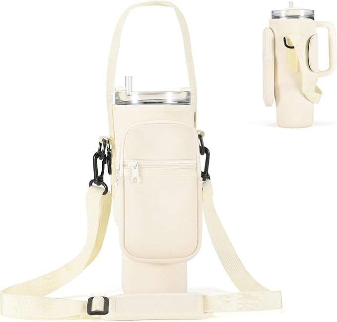 GOEWY Water Bottle Carrier Bag for Stanley 40/30 oz Tumbler with Phone Pocket Neoprene Water Bottle Holder with Shoulder & Handheld Strap Stanley Cup Accessories