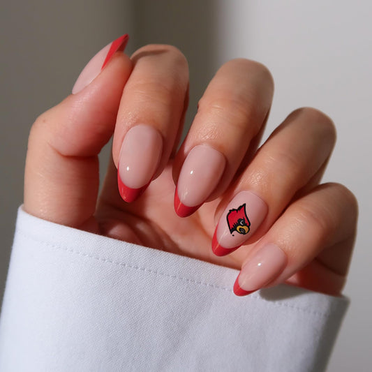 Fanatics x Glamnetic Press On Nails - University of Louisville Cardinals | Short Almond Fake Nails, Collegiate Cardinals Red French Tips, College Nails Salon-Quality | 15 Sizes - 30 Nail Kit with Glue