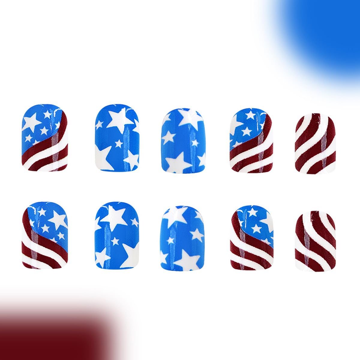 4th of July Press on Nails Short Square Fake Nails Independence Day False Nails Press ons with American Flag Designs Acrylic Nails Full Cover Glue on Nail Stick on Nails for Women Manicure 24Pcs