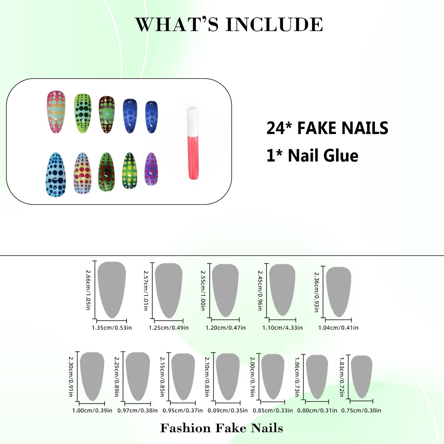 IMRAIN Medium Press on Nails Almond Fake Nails Colorful Ombre False Nails with Polka Dot Design Glossy Glue on Nails Full Cover Y2K Cute Artificial Acrylic Nail Supplies for Women