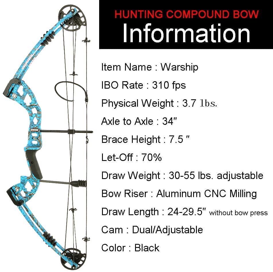 AMEYXGS Archery Compound Bows Kit Draw Weight 30-55 lbs Hunting Bow IBO 310fps Adults Archery with Hunting Accessories - Right Handed (Blue)