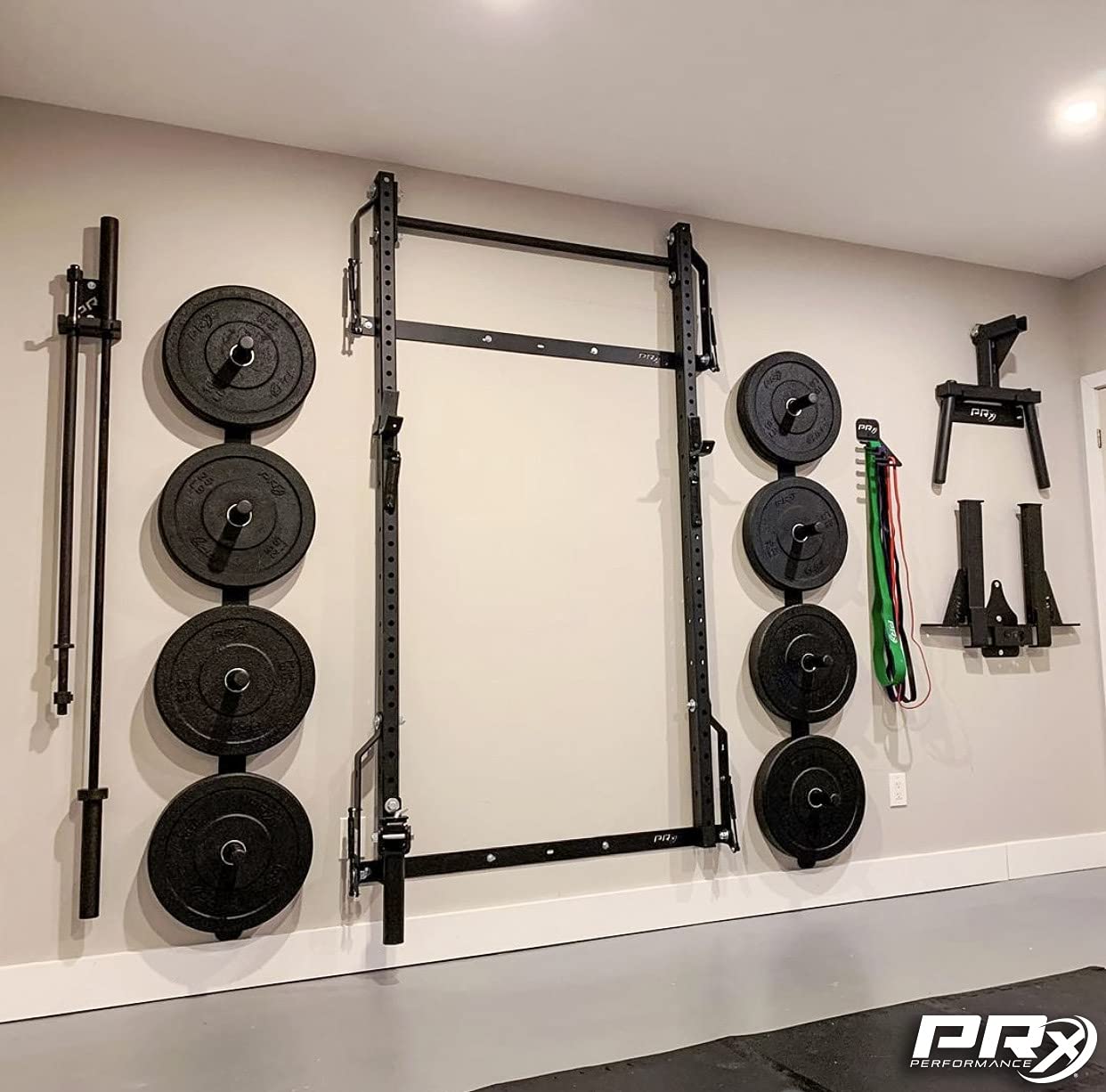 PRx Performance Wall Mounted Spotter Arm Storage - Fits 5/8" & 1"" Holes - Steel Weight Catches for 2x3 & 3x3 Squat Rack - Space-Saving Home Garage Gym Equipment - Accessories for Men - USA Made- Black"