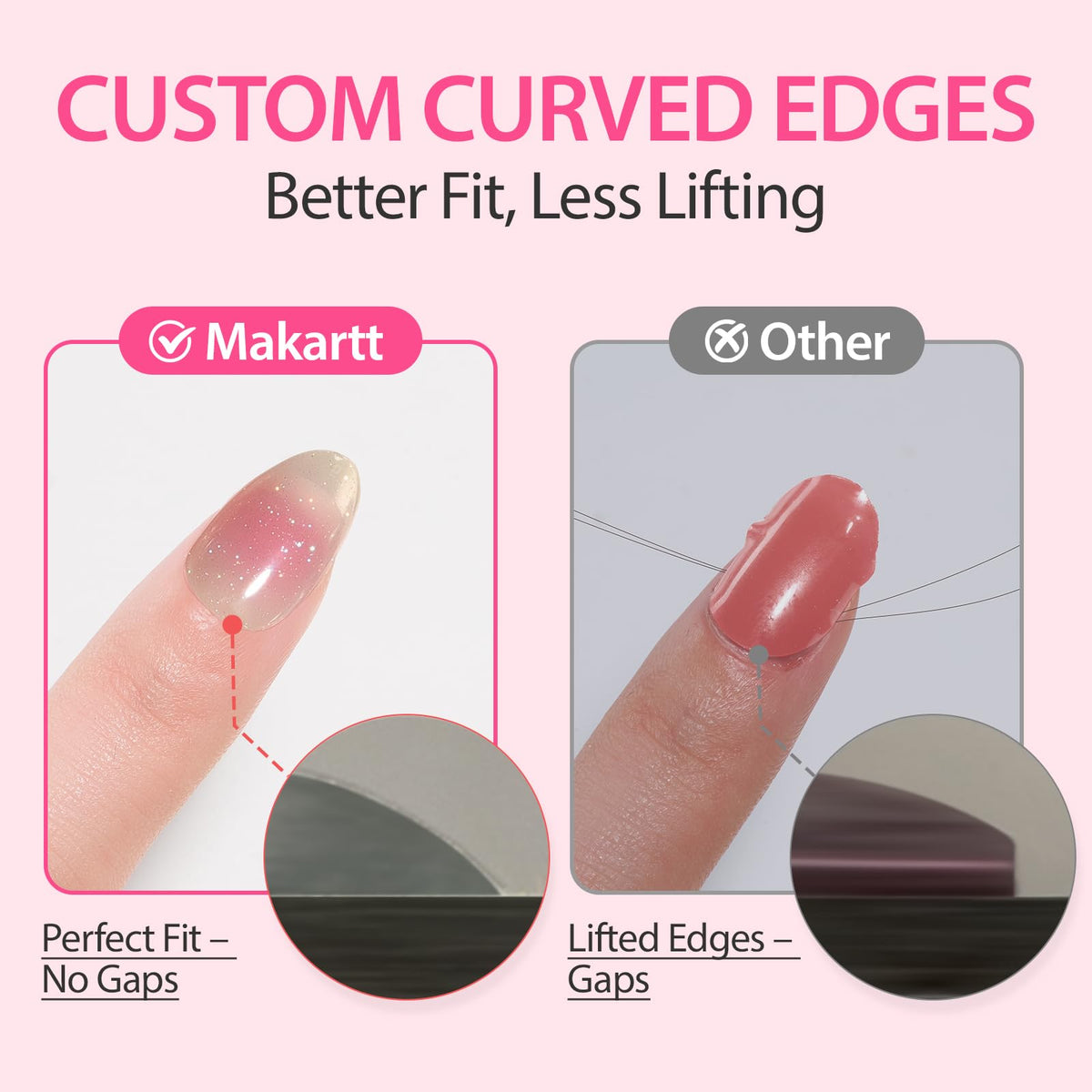 Makartt Semi Cured Gel Nail Strips Kit 2 Packs – Real Gel, Hema & TPO Free, 16 Sizes Anti-Lift Design, UV Required, Long Wear, Dual-Ended Tool & Prep Kit (Nude Ombre Glitter)