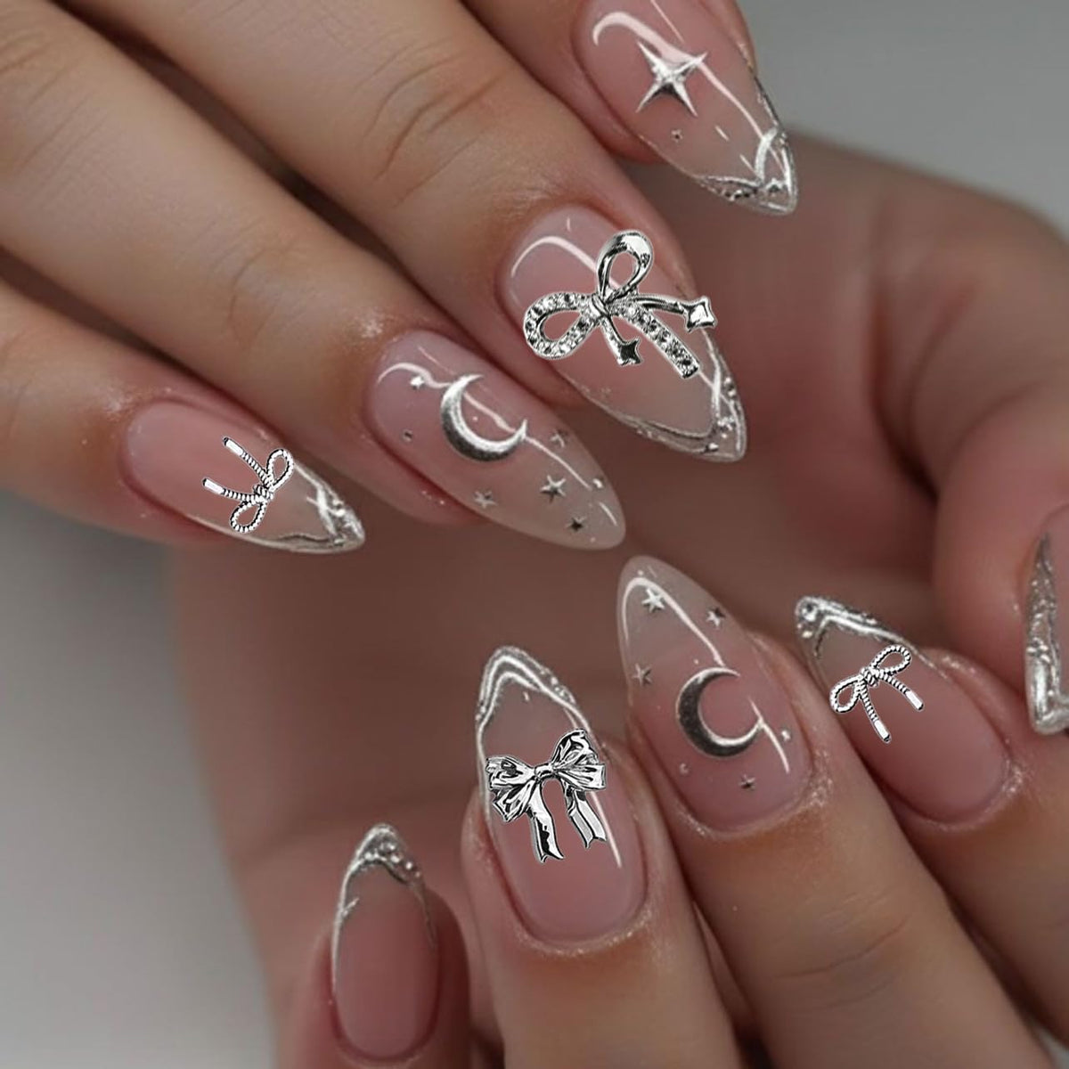 80Pcs Bow Nail Charms Gold Silver Bowknot Nail Art Charm and Gems with Rhinestones Shiny Nail Jewelry Acrylic Accessories for Women Girl DIY Nail Decorations