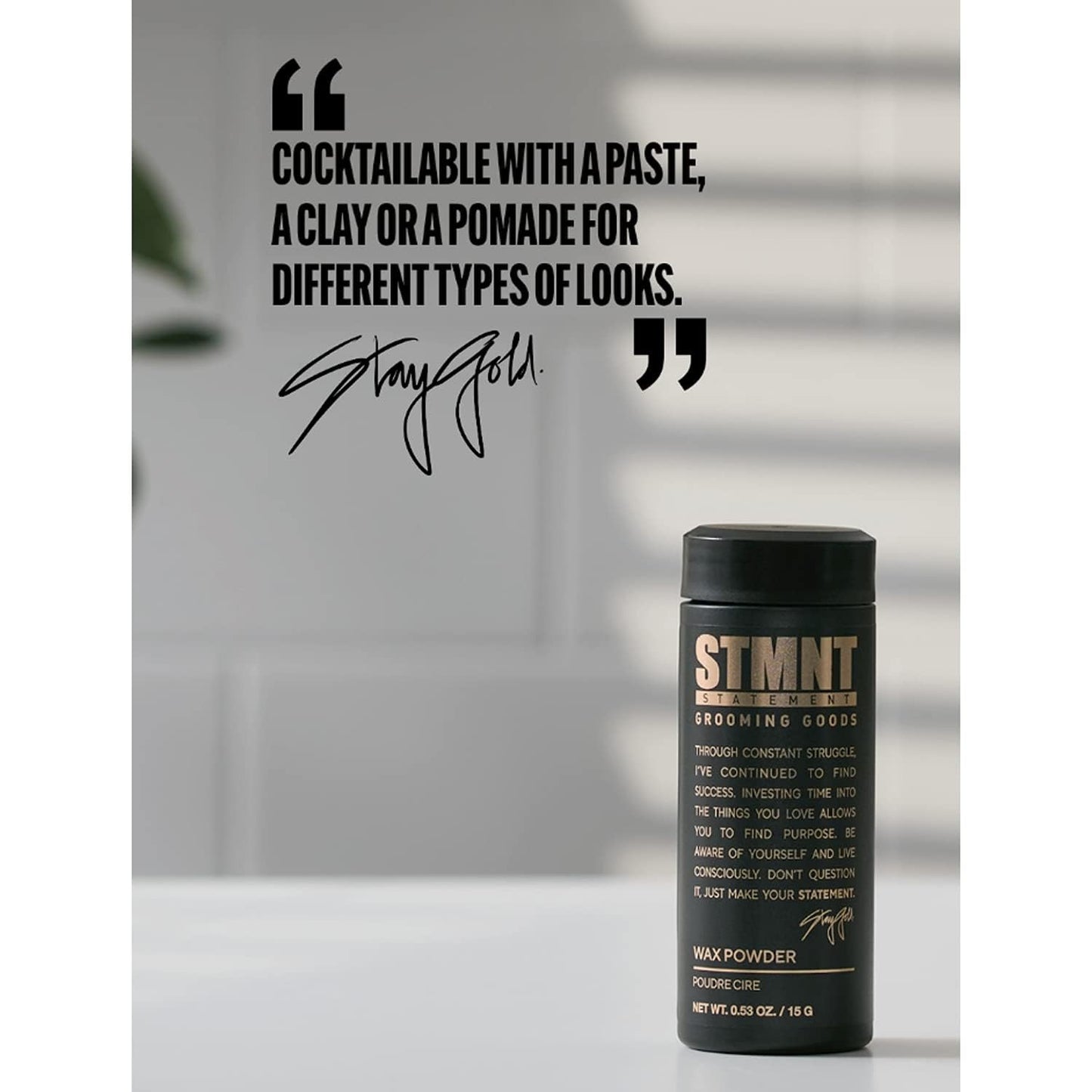 STMNT Grooming Goods Wax Powder, 0.53 oz | Semi-Matte Finish | Added Grip and Volume | Medium Control | Easy To Wash Out | Fuller Feeling Hair
