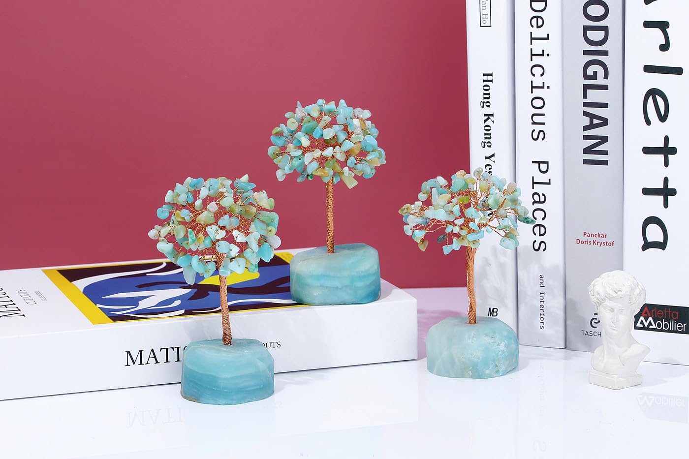 QINJIEJIE Amazonite Healing Crystal Tree Decor Natural Stone Gemstone Room Office Desk Decor Crystals Base Copper Wire Money Tree of Life Spiritual Decorations Home Meditation Yoga Gift for Women