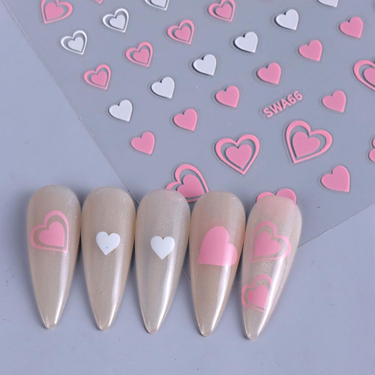 8 Sheets Valentine's Day Nail Stickers for Nail Art 3D Self Adhesive Heart Nail Art Stickers Black White Pink Valentine's Day Nail Decals Heart Nail Design Valentine Nail Art Supplies for Women