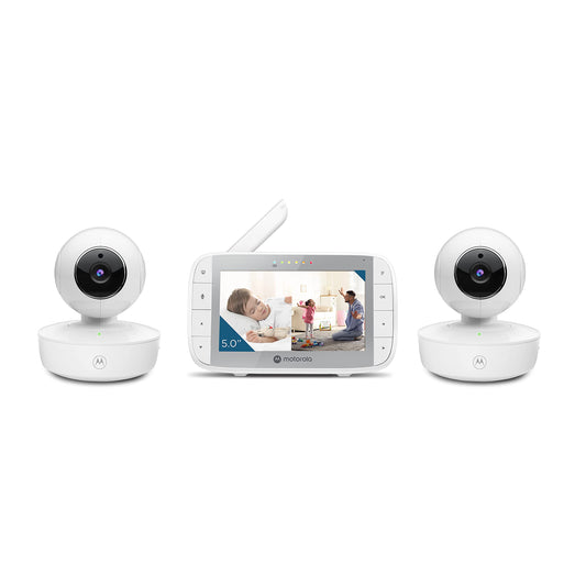 Motorola Nursery VM36XL 2-Camera Video Baby Monitor, 1000ft Range no WiFi 2.4 GHz Wireless, 5" Screen, 2-Way Audio, Pan/Tilt/Zoom, Sensor, Lullabies, Night Vision