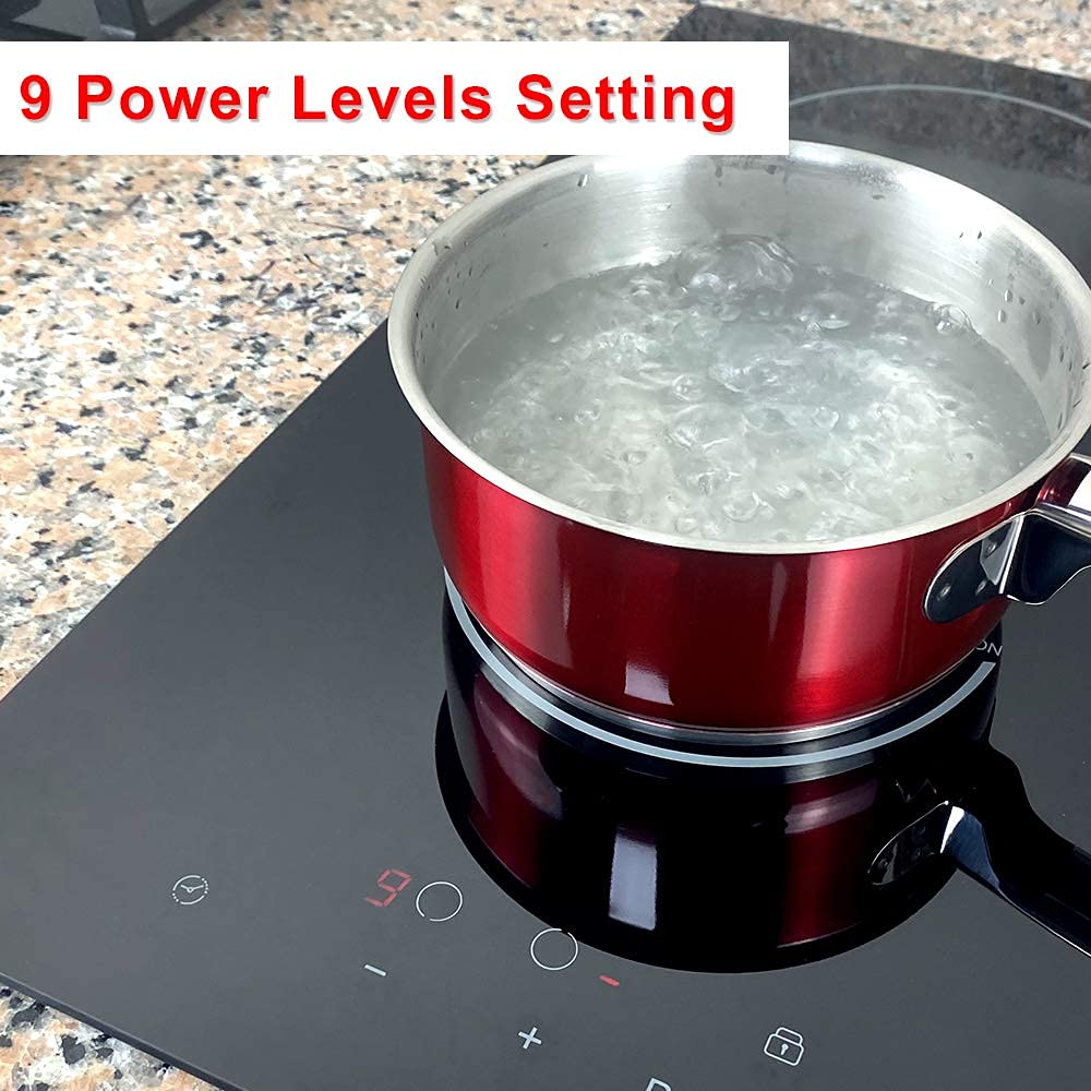 Induction Cooktop 30 Inch,4 Burner Electric Stove with Power Boost Smooth Surface Ceramic Glass,Black,220-240V,Shutdown,Timer,Pause,Child Lock,Drop-in,Hot Plate Cooktop,Electric Induction Burner,7200W