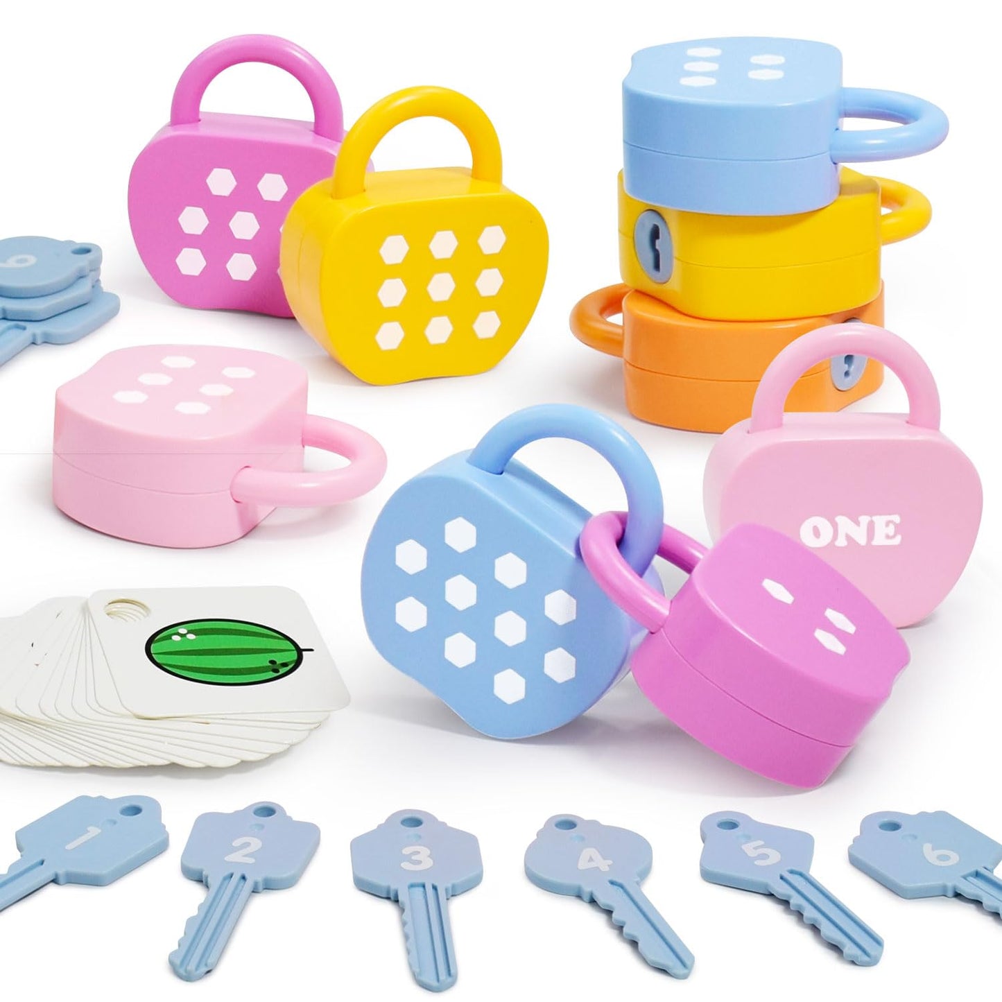 Meemazi 10 Sets Lock and Key Sensory Toy, Number Counting & Matching Math Games, Preschool Learning Activities, Educational Montessori Toddlers Toys for 3 Year Old