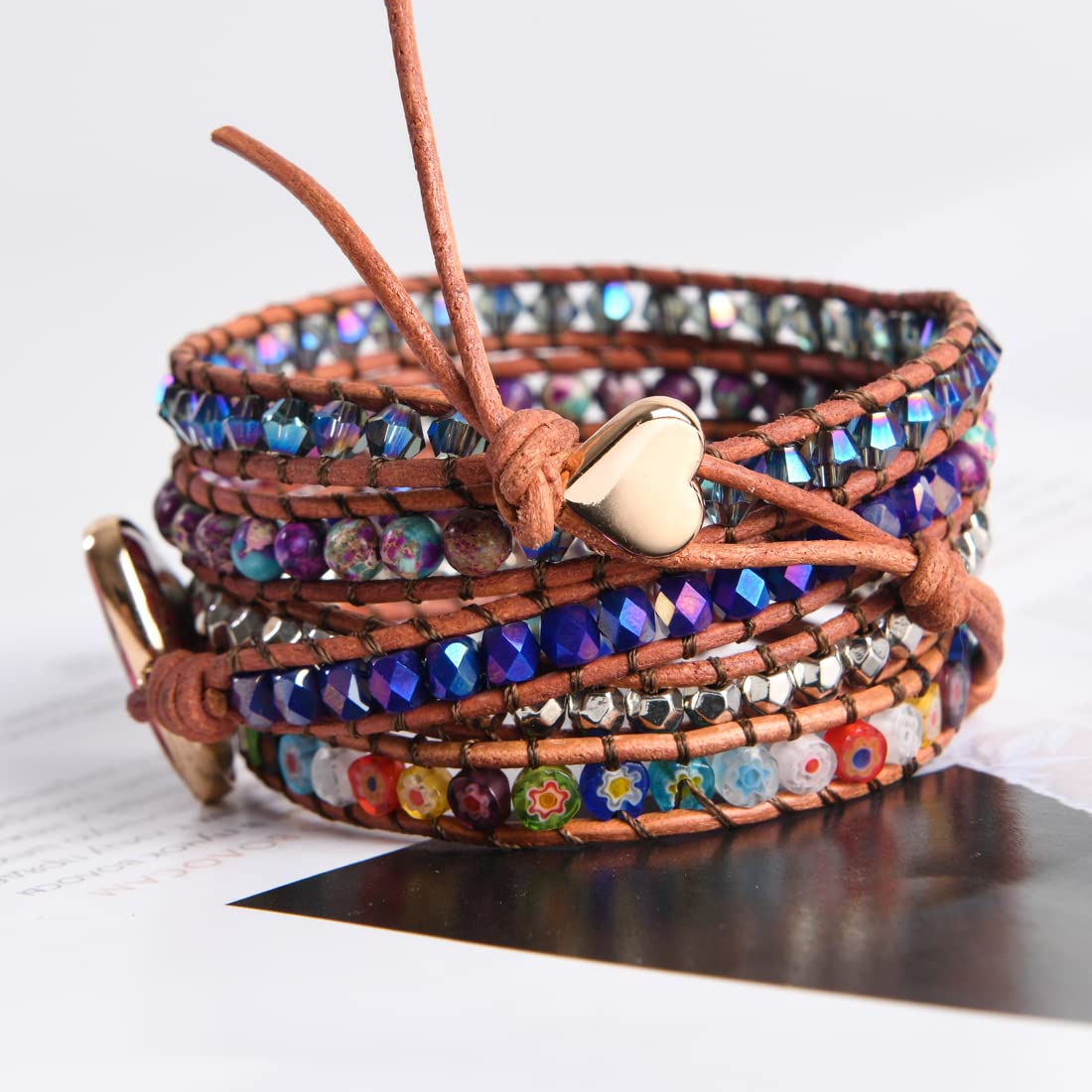YGLINE Imperial Jasper Chakra Bracelet Wrap Leather Healing Natural Stones Jewelry