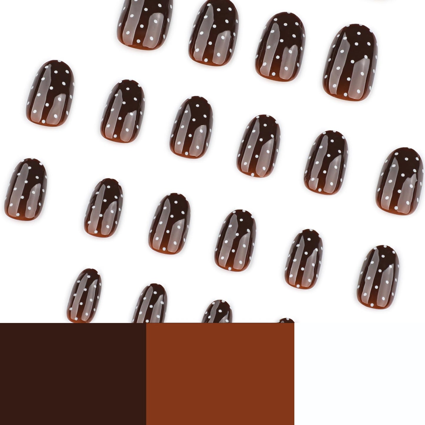 MISUD Press on Nails - Short Oval Fake Nails with Polka Dot, Acrylic Fall Brown Design 24 pcs