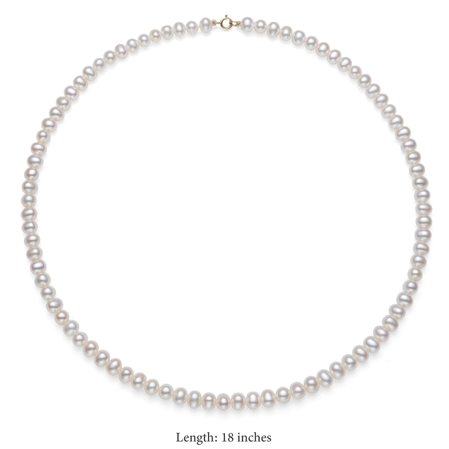 Belacqua 14K Gold 5.0-6.0mm Freshwater Pearl 18" Necklace Bracelet Stud Earrings Set for Women | Jewelry for Her | Gift Box Included