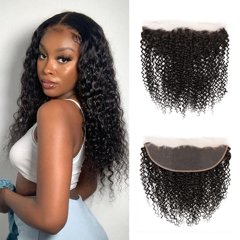 13x4 Lace Frontal Closure Kinky Curly Lace Frontal Closure 14 Inch Unprocessed Brazilian Virgin Hair HD Lace Closure Ear to Ear Transparent Lace Frontal with Baby Hair Natural Color …