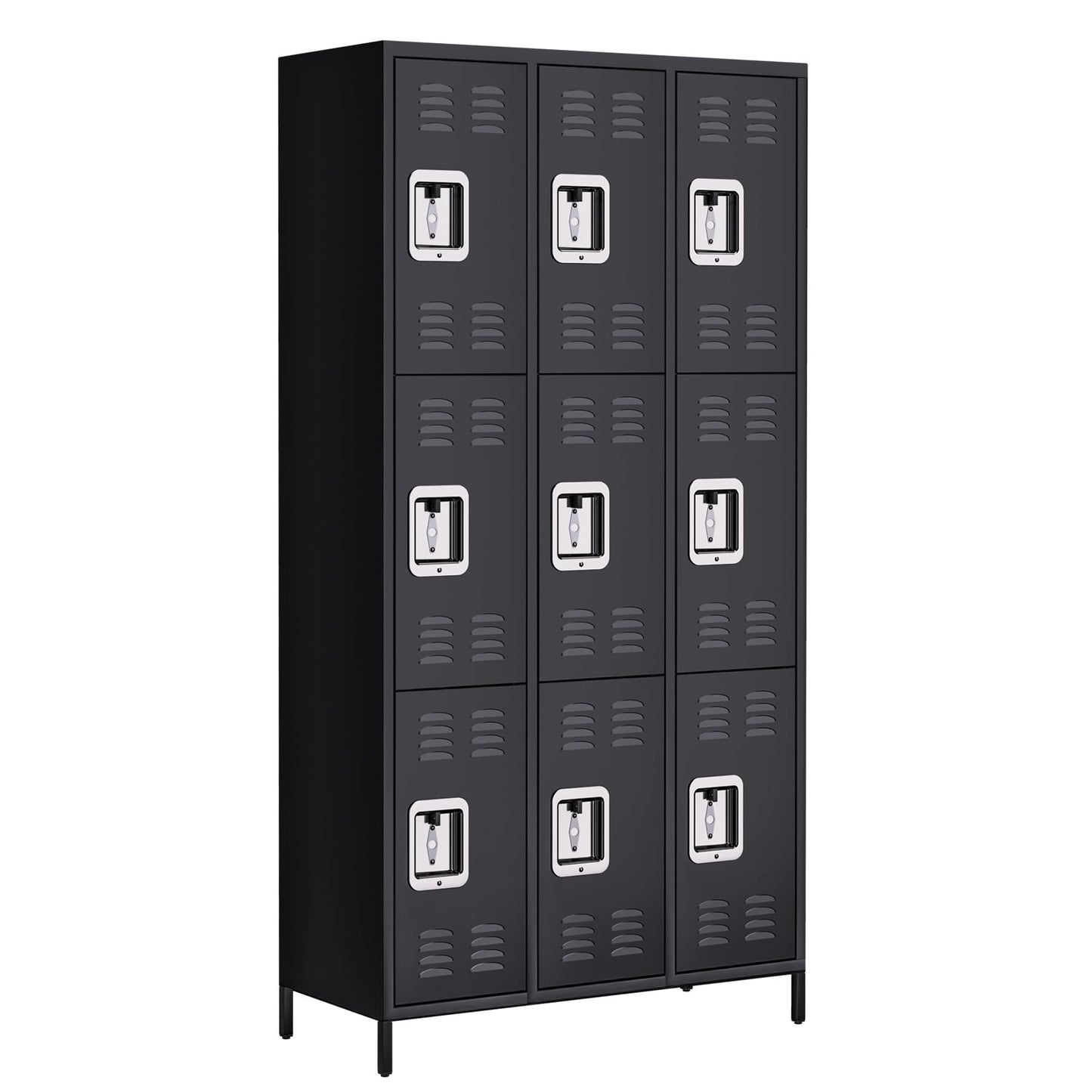 GarveeHome 9 Doors Metal Office Storage Cabinet, Metal Lockers for Employees with 27 Hooks and 9 Shelves, 72 Inch Tall Steel Storage Cabinet Locker for Home, Office, Gym, School, Black
