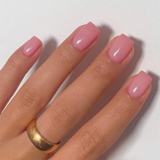 KQueenest 48 Pieces Mauve Pink Press on Nails Short Square, Gel Fake Nails Short Coffin, Pure Dark Pink Color Natural Petite Nails Press ons, Reusable Acrylic Stick on Nails Press on for Women