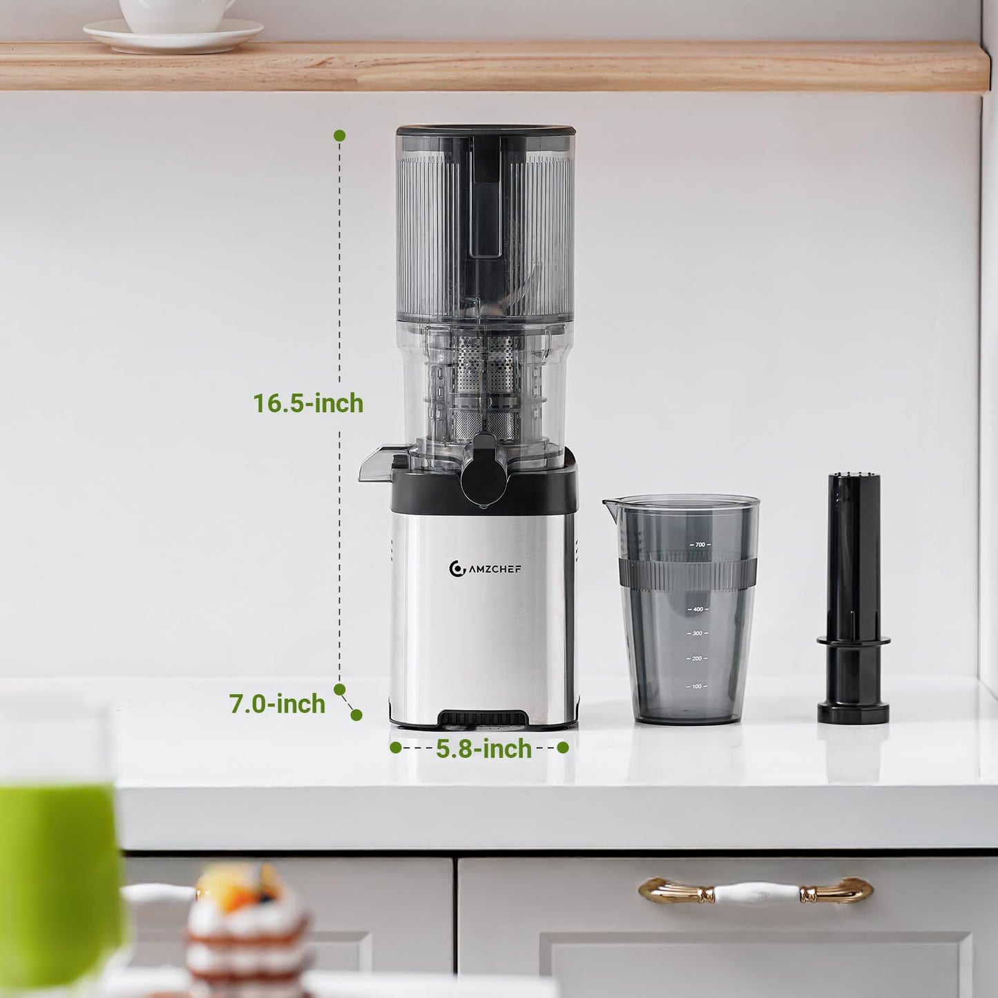 Cold press Juicer Machines with 5.4" Extra Self-Feeding for Whole Vegetable & Fruit, Juice Extractor with Large Auger & Triple Strainers, Easy to Clean, High Juice Yield, Stainless Steel Silver
