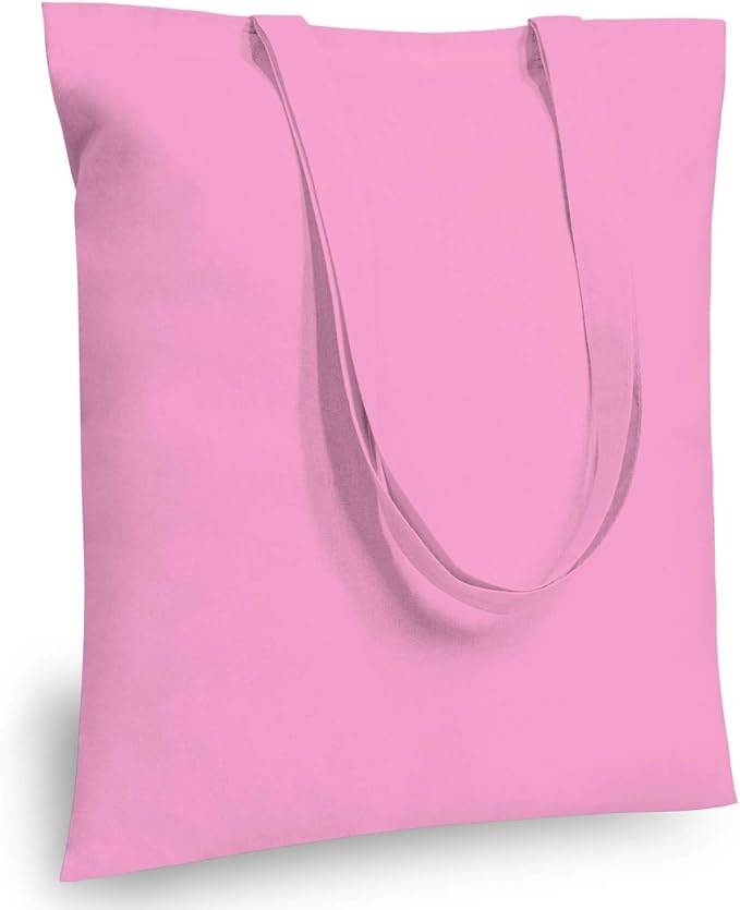 TOPDesign 12-Pack Economical 16"x15" Baby Pink Cotton Tote Bag, Lightweight Medium Reusable Grocery Shopping Cloth Bags, Suitable for DIY, Advertising, Promotion, Gift, Activity