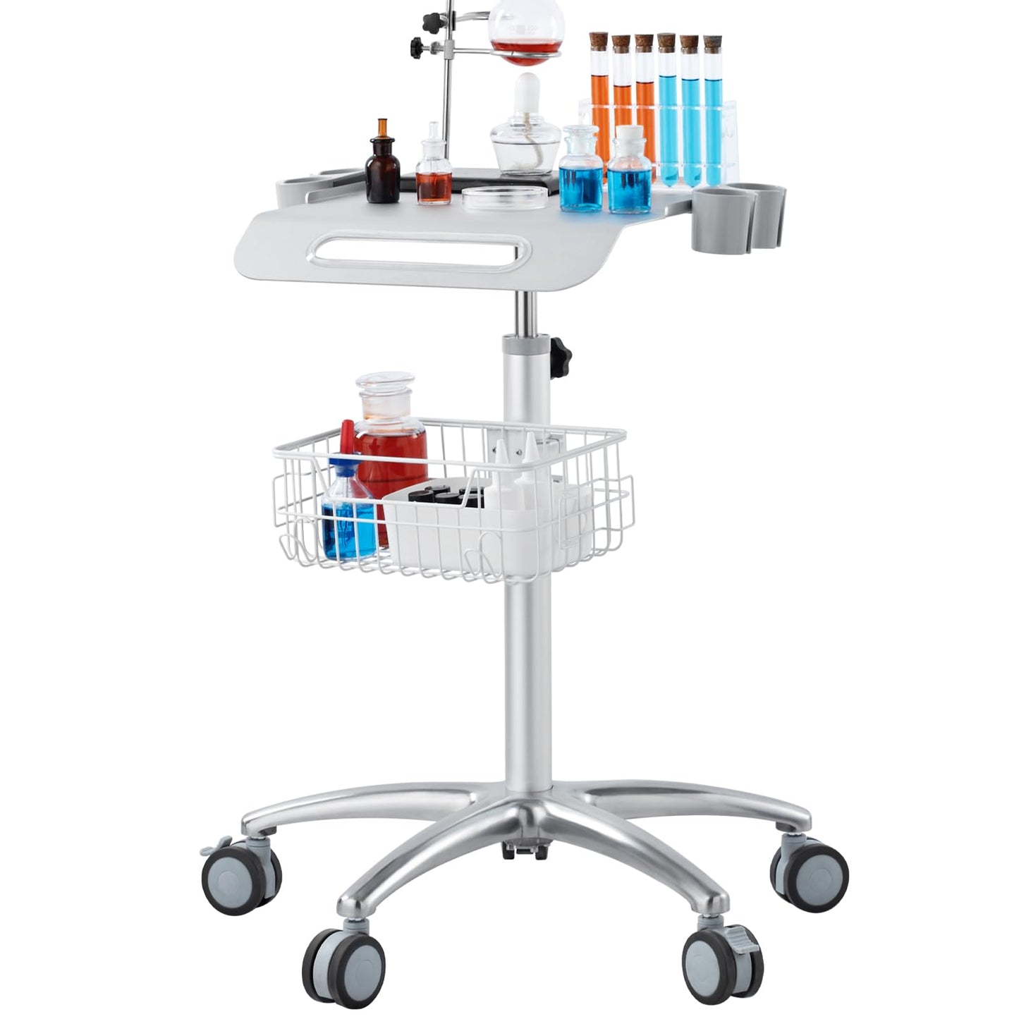 VEVOR Medical Mobile Trolley with Wheels 29.5"-41.3" Height Adjustable Stainless Steel Dental Cart Rolling Desktop Lab with 16.5" 15.7" Large Tabletop