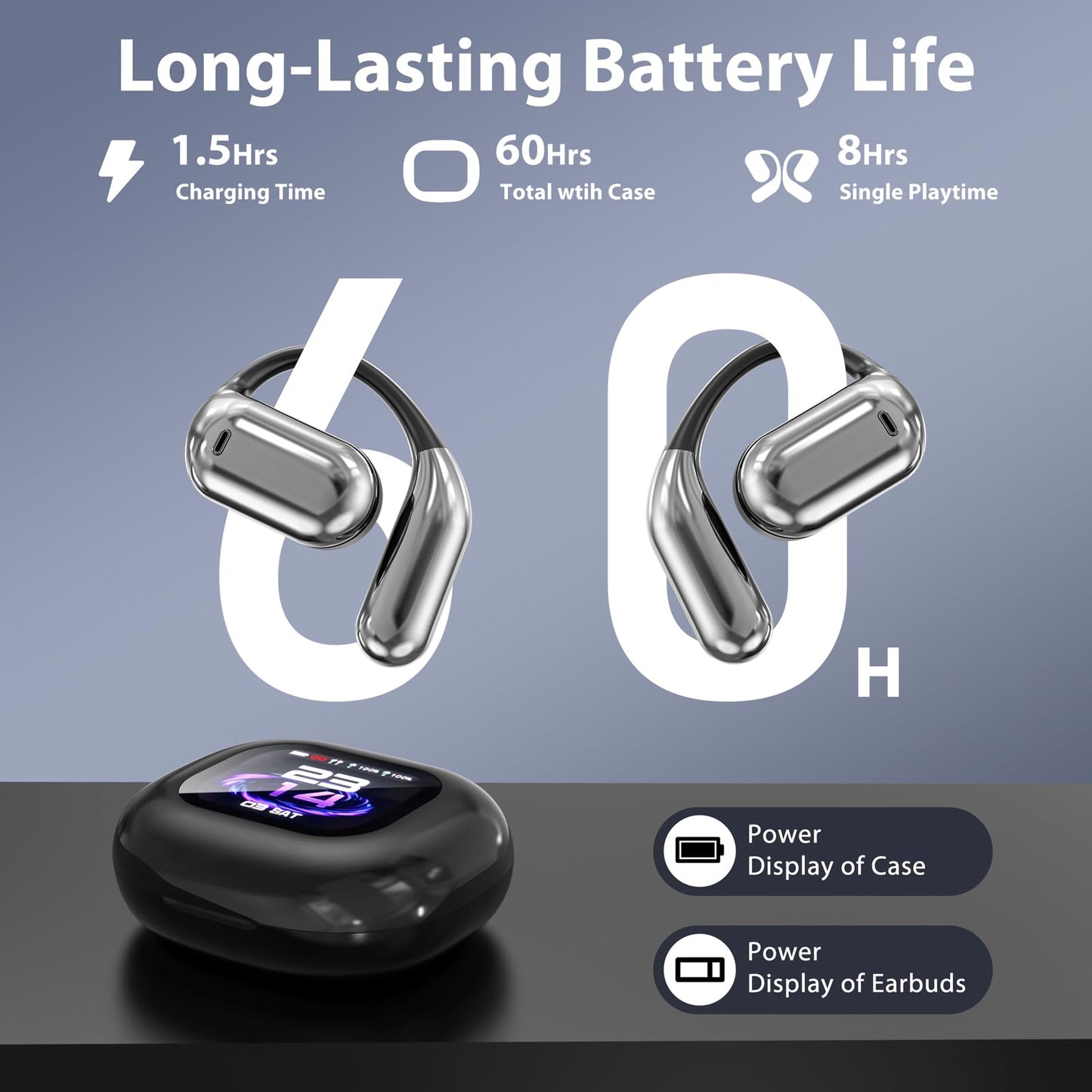 AI Language Translation Earbuds Real Time, 144 Language Translator Earbuds, OWS 3-in-1 with LCD Touch Screen & Charging Case, Wireless Bluetooth Open Ear Earbuds for Travel, Business, Learning